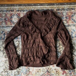 Women’s Ruffled Brown Textured Shirt